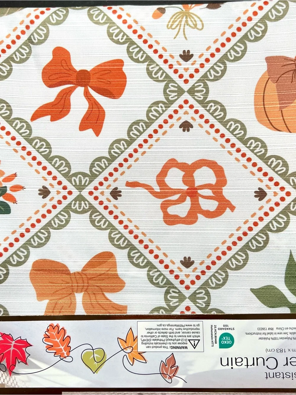 Autumn Patchwork Harvest Fabric Shower Curtain Pumpkin Ribbon Bows Leaves Flower